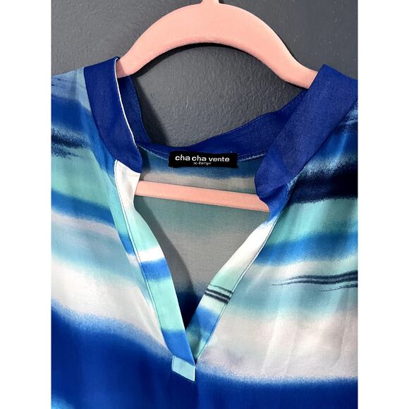 CHA CHA VENTE Top Layered Asymetrical Hilow Multi Blue Sheer Swimsuit Coverup XL - Picture 6 of 9